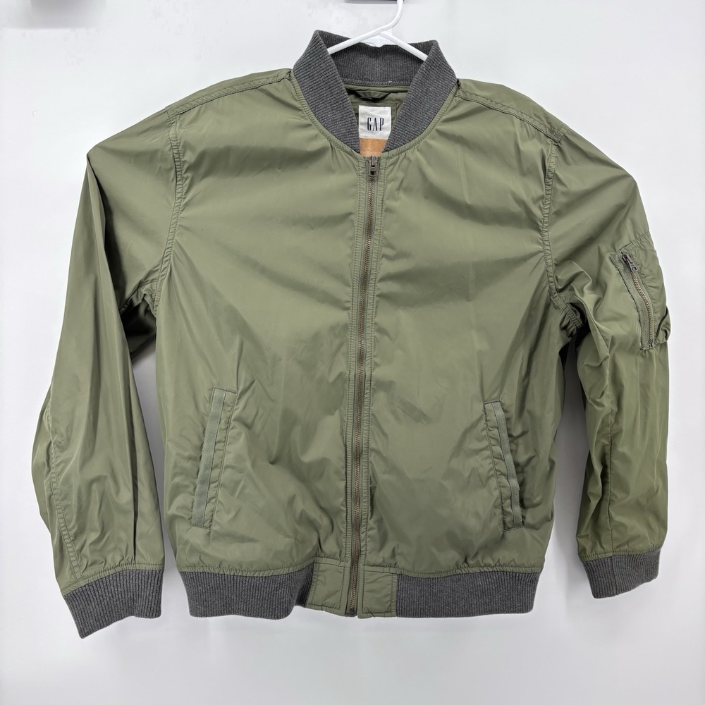 Gap Lightweight Bomber Jacket Army Green Y2K Aviator Nylon Flight Zips Mens L - Picture 2 of 15
